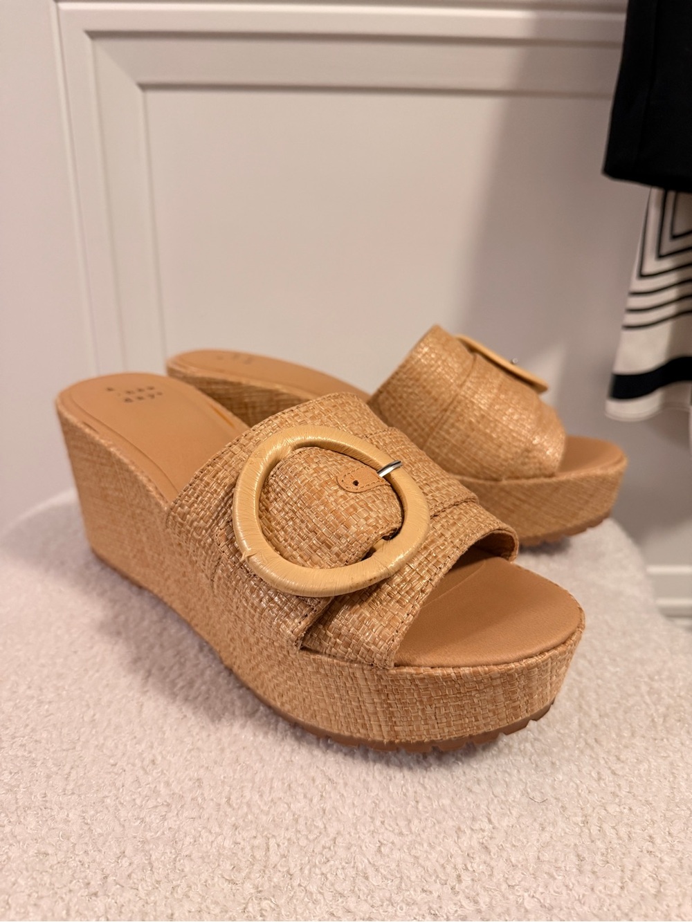 A New Day Woven Platform Slide Sandals in Natural Tan